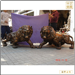 無底座款成對(duì)銅獅子擺件 無底座款成對(duì)銅獅子擺件