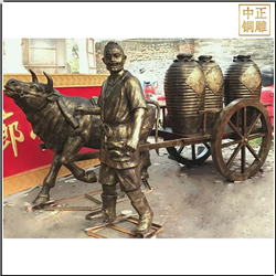 拉車(chē)賣(mài)酒人物銅雕塑