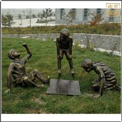 鑄銅小孩下棋童趣雕塑 鑄銅小孩下棋童趣雕塑