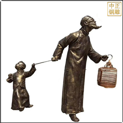 古代遛鳥(niǎo)銅雕塑