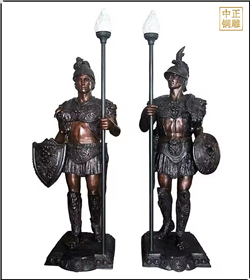 鑄銅關(guān)公 大門口舉燈人物雕塑